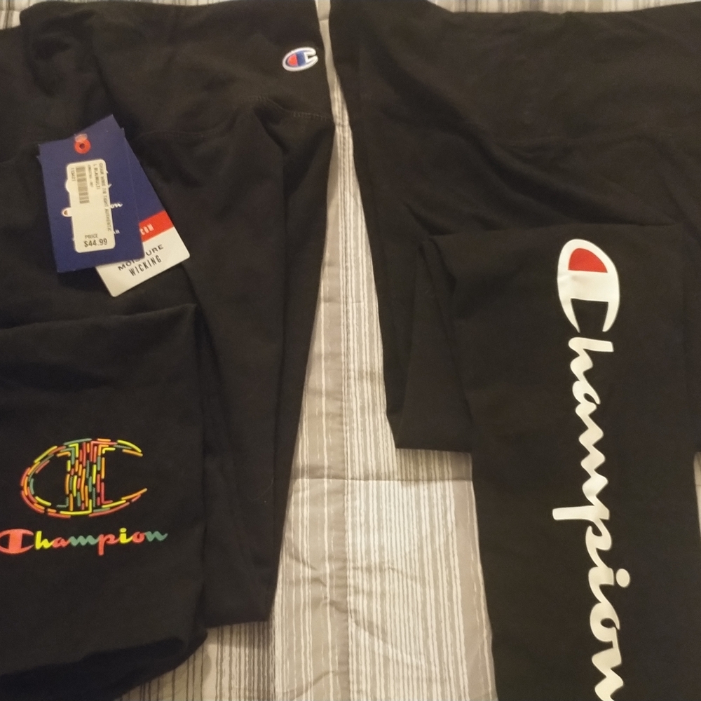 Champion Kids Black Leggings with Colorful Logo
